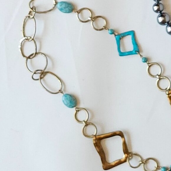 PRETTY Women's Necklace Lot of 3 Grey Pearls Black Beaded Choker TURQUOISE - Picture 2 of 6